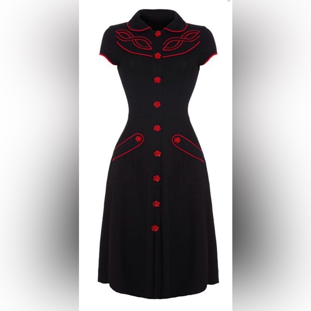 Voodoo Vixen Western Black Swing Dress w/ Rose Buttons